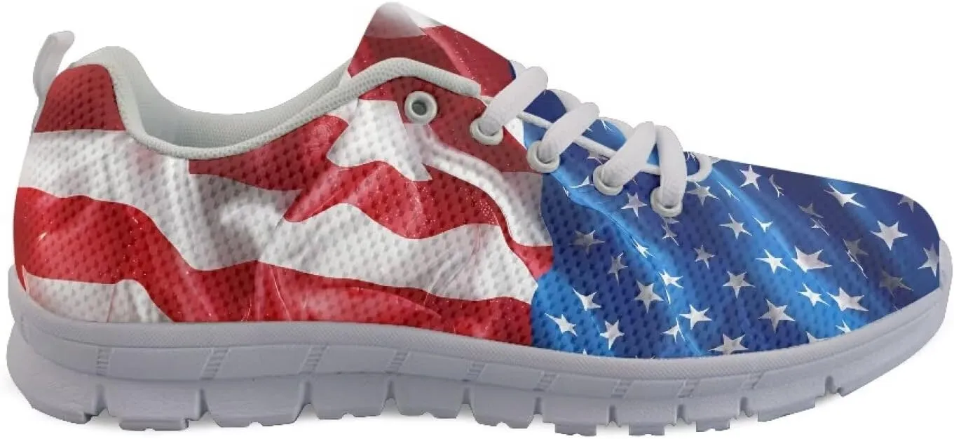 GIFTPUZZ Fourth of July Shoes Women Walking Shoes Casual Mesh Low Top Air Cushion Athletic Trainers Wide Width