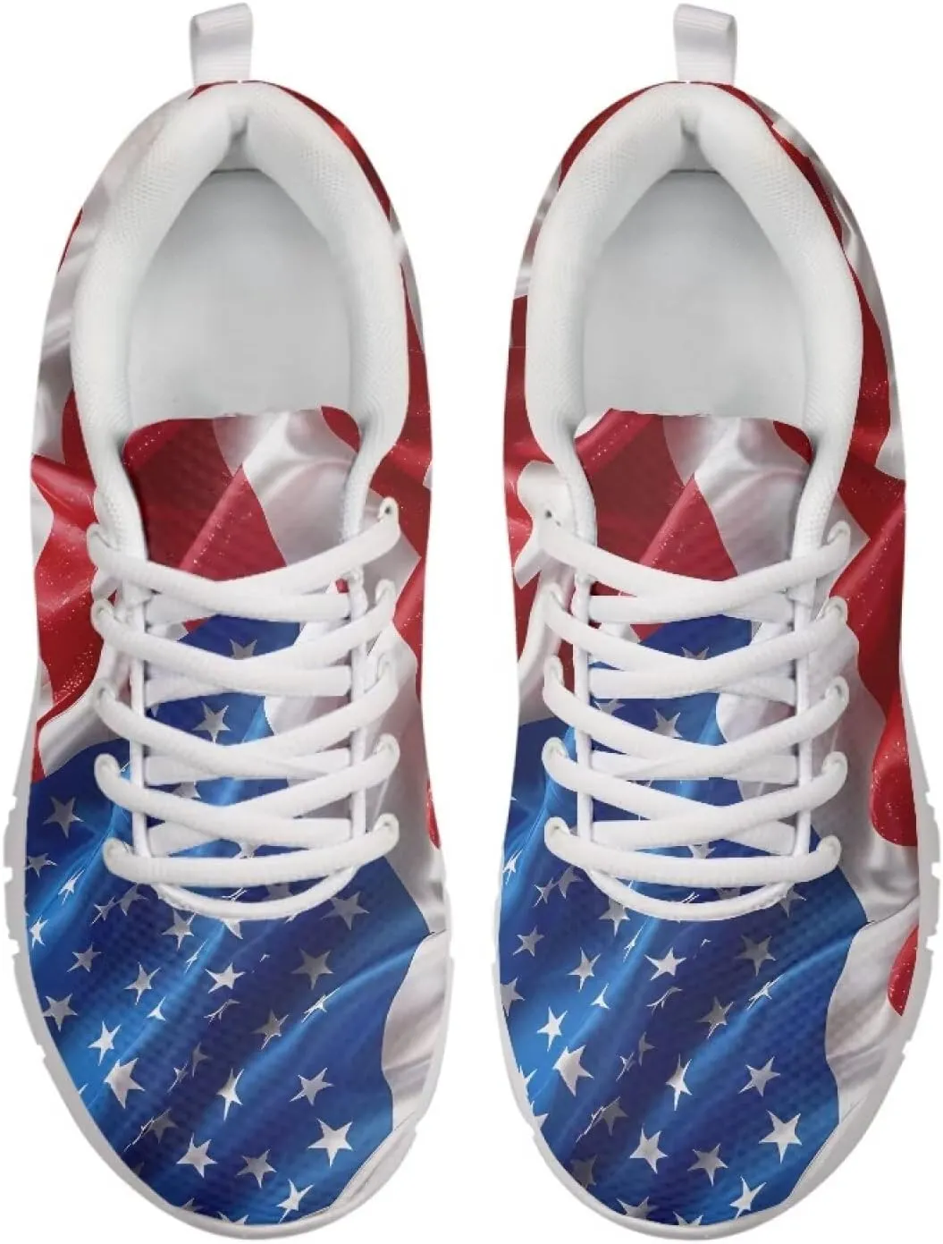 GIFTPUZZ Fourth of July Shoes Women Walking Shoes Casual Mesh Low Top Air Cushion Athletic Trainers Wide Width