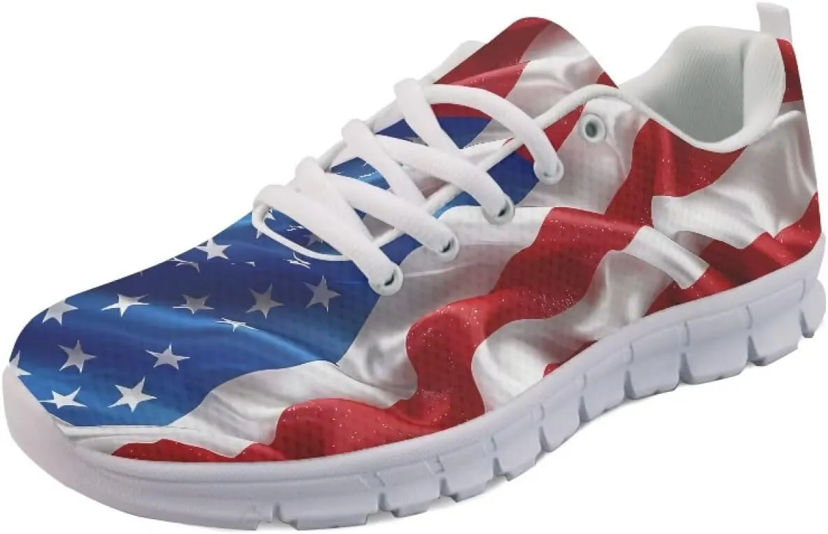 GIFTPUZZ Fourth of July Shoes Women Walking Shoes Casual Mesh Low Top Air Cushion Athletic Trainers Wide Width