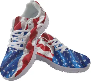 GIFTPUZZ Fourth of July Shoes Women Walking Shoes Casual Mesh Low Top Air Cushion Athletic Trainers Wide Width