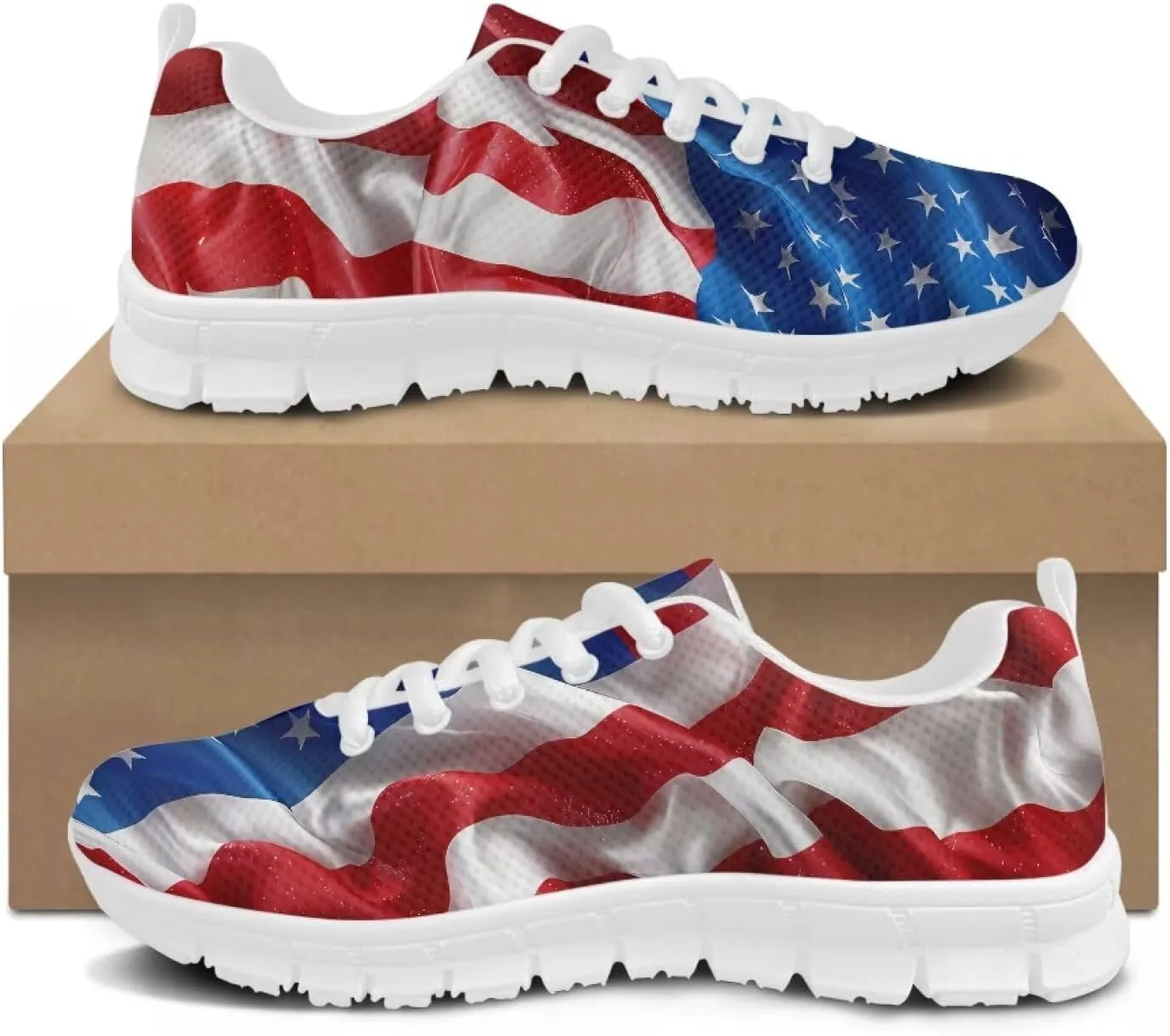 GIFTPUZZ Fourth of July Shoes Women Walking Shoes Casual Mesh Low Top Air Cushion Athletic Trainers Wide Width