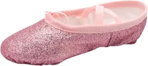 Girls Ballet Shoes Glitter Split-Sole Dance Slippers Toddler Kid Practice Flats Soft Lightweight with Elastic Laces