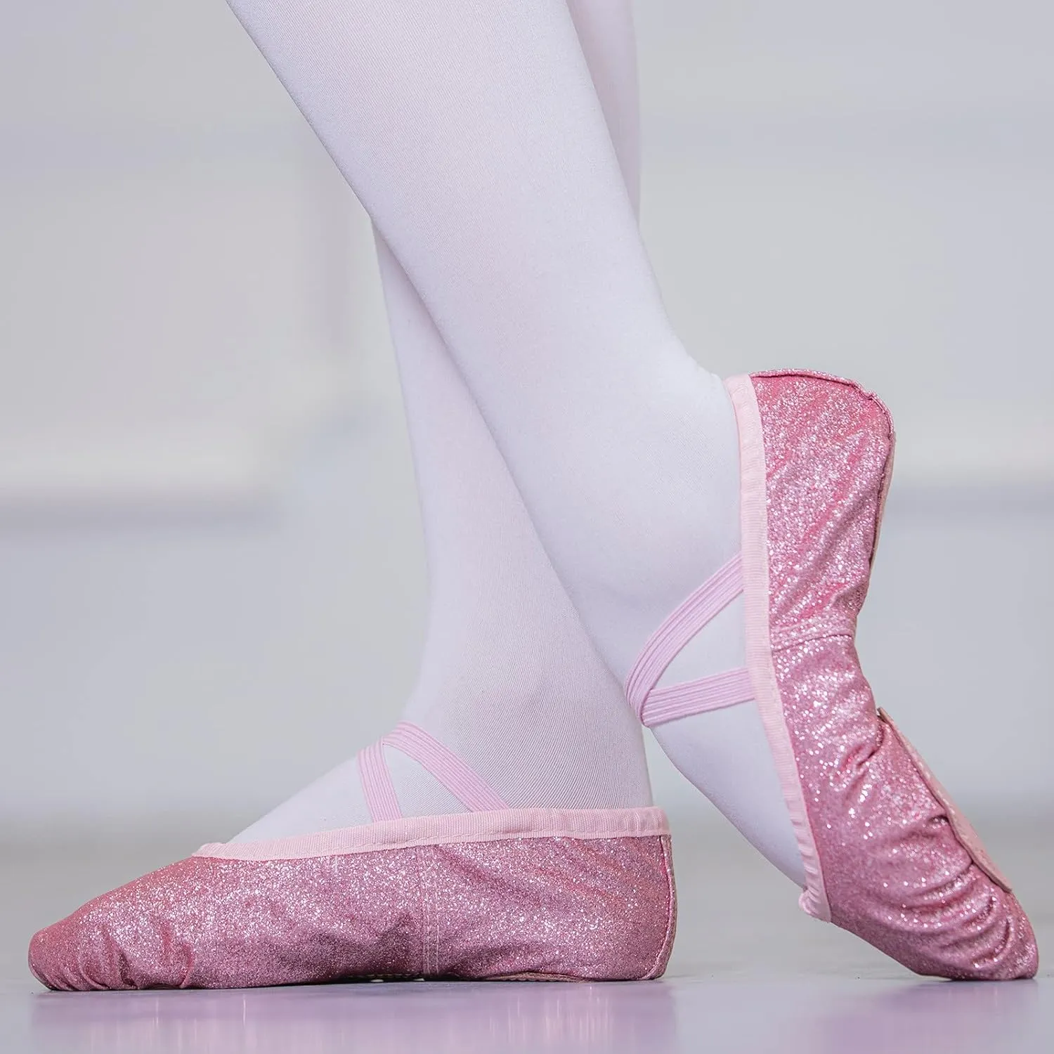 Girls Ballet Shoes Glitter Split-Sole Dance Slippers Toddler Kid Practice Flats Soft Lightweight with Elastic Laces