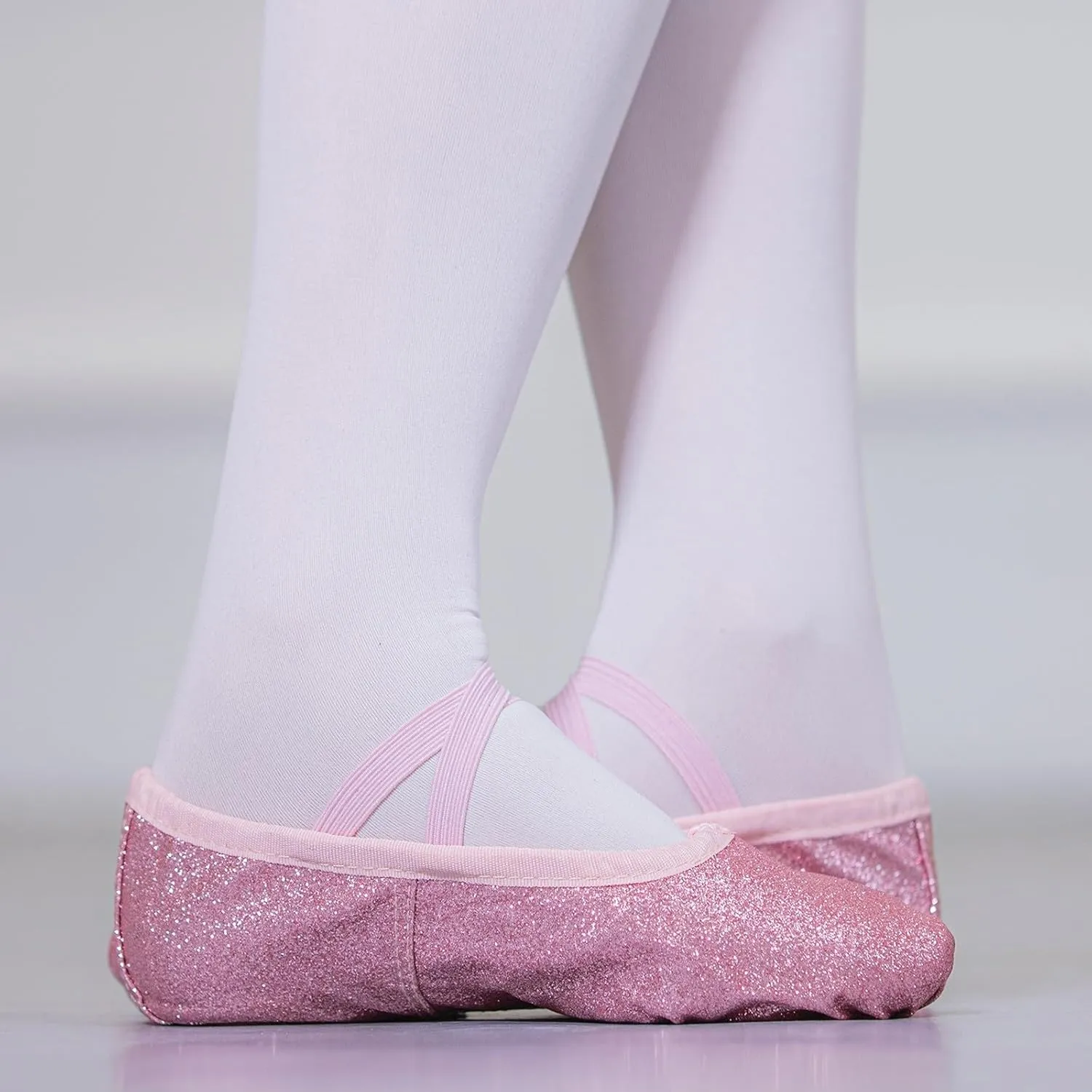 Girls Ballet Shoes Glitter Split-Sole Dance Slippers Toddler Kid Practice Flats Soft Lightweight with Elastic Laces