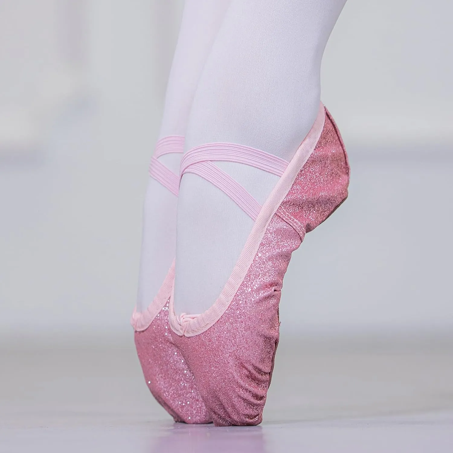 Girls Ballet Shoes Glitter Split-Sole Dance Slippers Toddler Kid Practice Flats Soft Lightweight with Elastic Laces