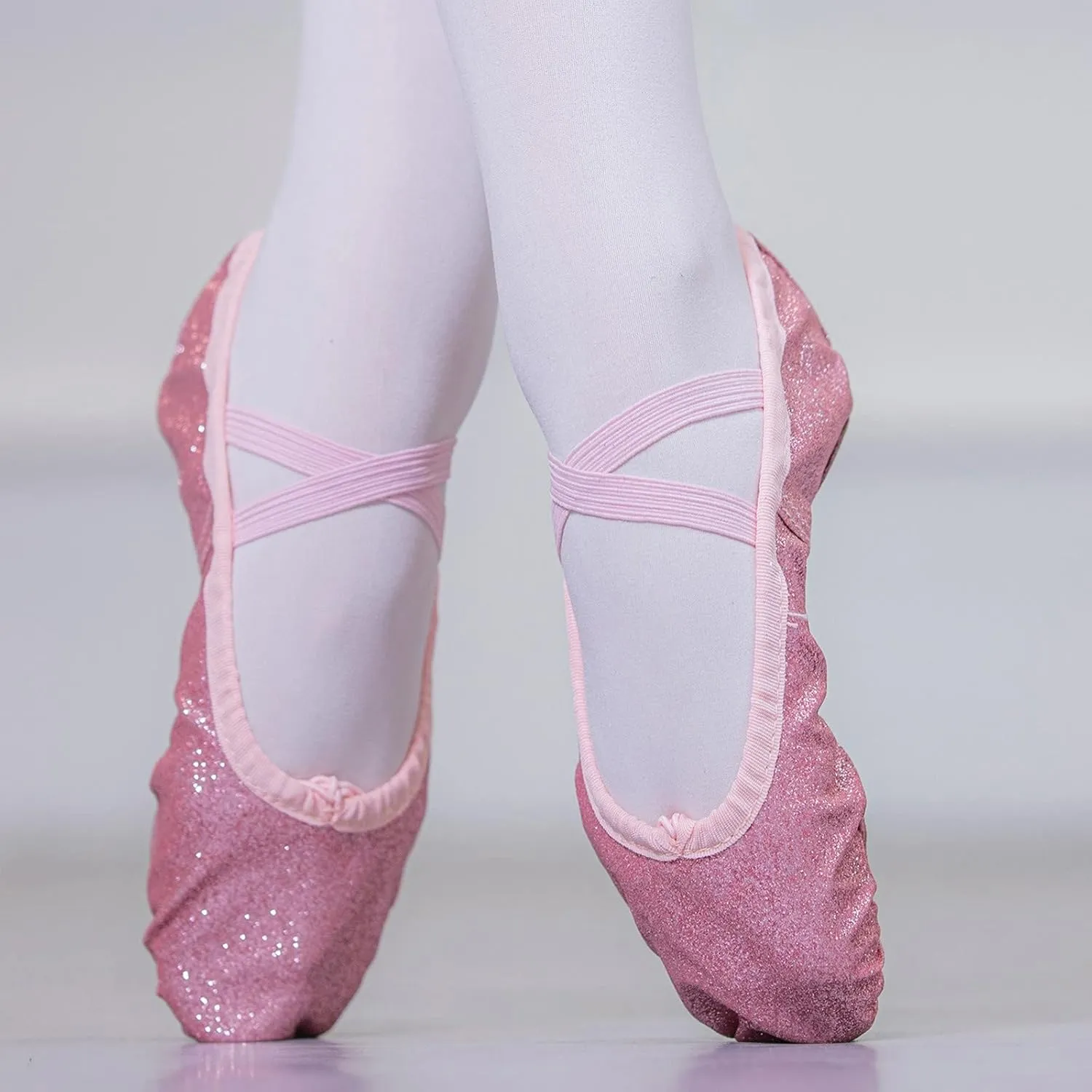 Girls Ballet Shoes Glitter Split-Sole Dance Slippers Toddler Kid Practice Flats Soft Lightweight with Elastic Laces