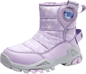 Girls Boys Winter Snow Boots Big Kids Outdoor Comfortable Non Slip Ski Shoes Furry Padded Warm Mid Calf Booties