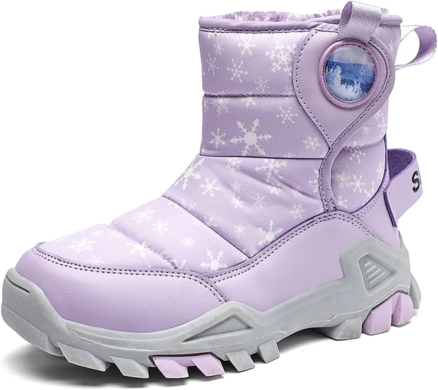 Girls Boys Winter Snow Boots Big Kids Outdoor Comfortable Non Slip Ski Shoes Furry Padded Warm Mid Calf Booties