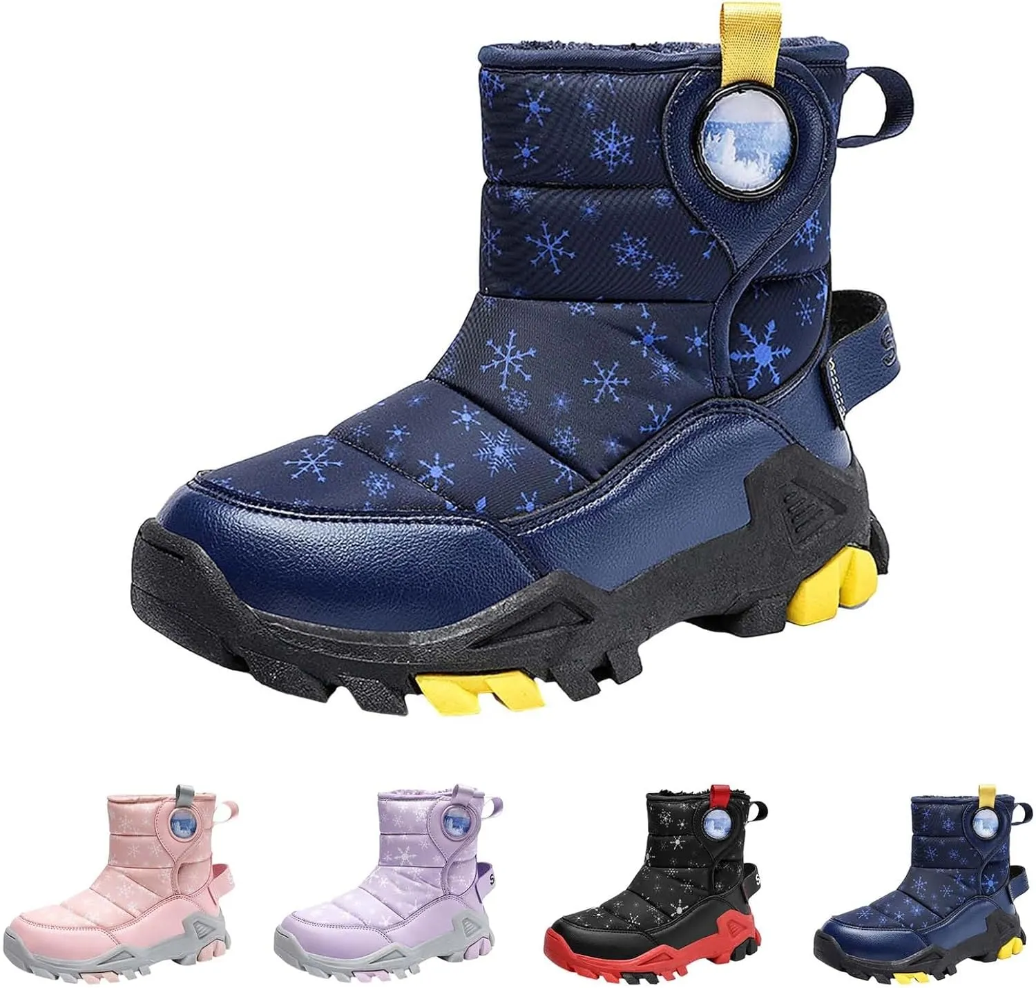 Girls Boys Winter Snow Boots Big Kids Outdoor Comfortable Non Slip Ski Shoes Furry Padded Warm Mid Calf Booties