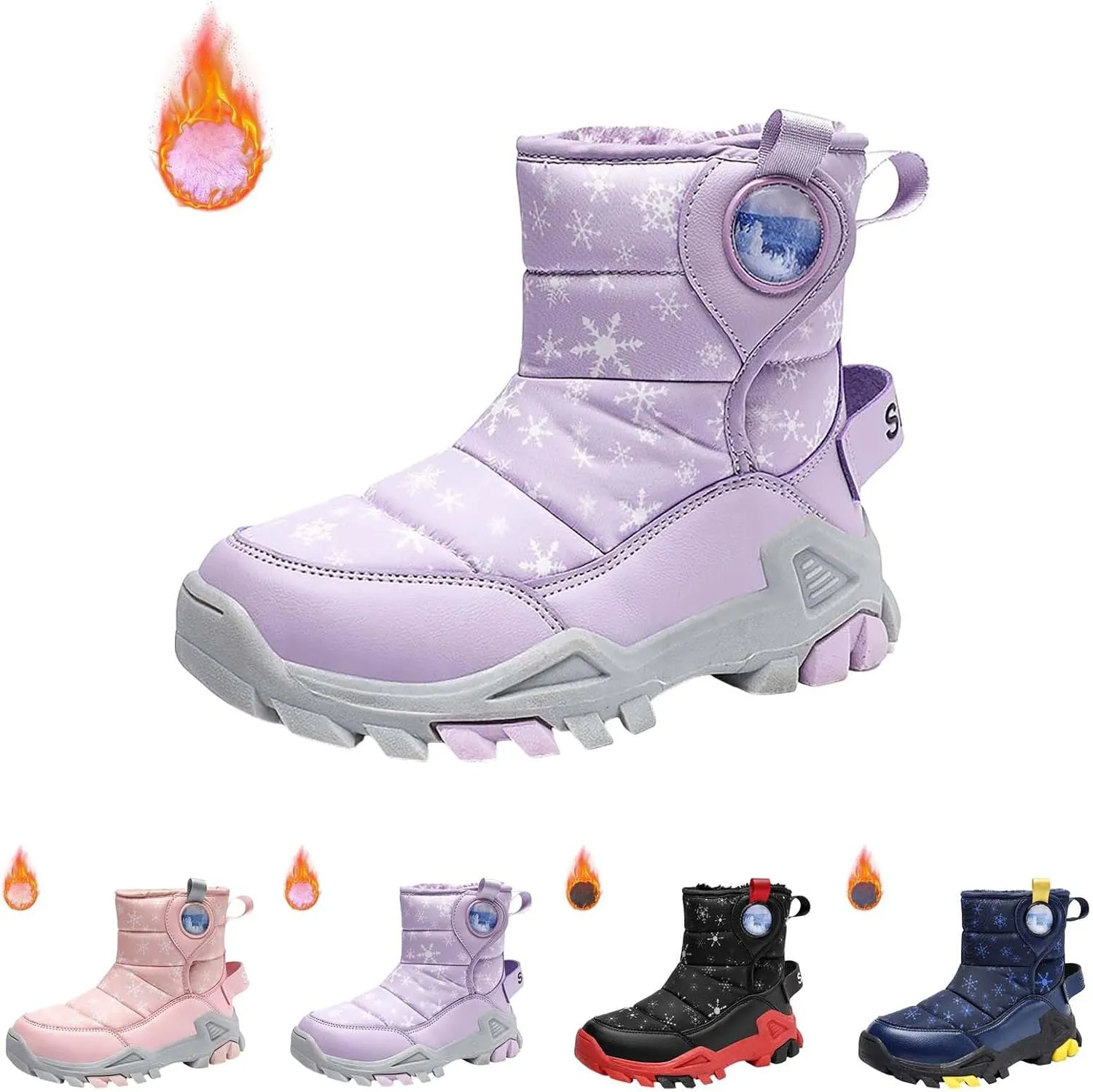 Girls Boys Winter Snow Boots Big Kids Outdoor Comfortable Non Slip Ski Shoes Furry Padded Warm Mid Calf Booties