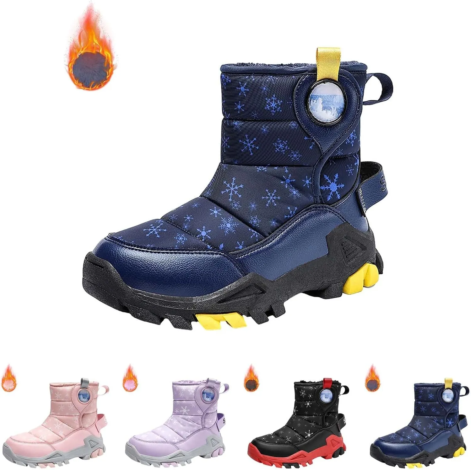 Girls Boys Winter Snow Boots Big Kids Outdoor Comfortable Non Slip Ski Shoes Furry Padded Warm Mid Calf Booties
