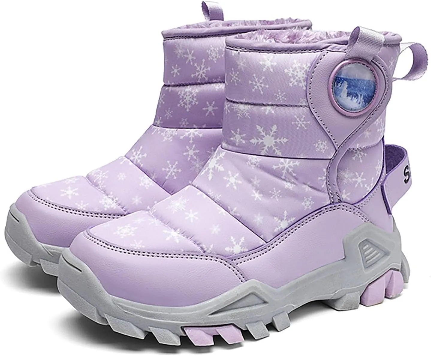 Girls Boys Winter Snow Boots Big Kids Outdoor Comfortable Non Slip Ski Shoes Furry Padded Warm Mid Calf Booties