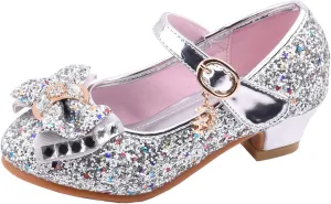 Girls Dress Shoes Glitter Princess Shoe Flower Mary Jane Low Heels Party Birthday Prom Footwear for Toddler Kids