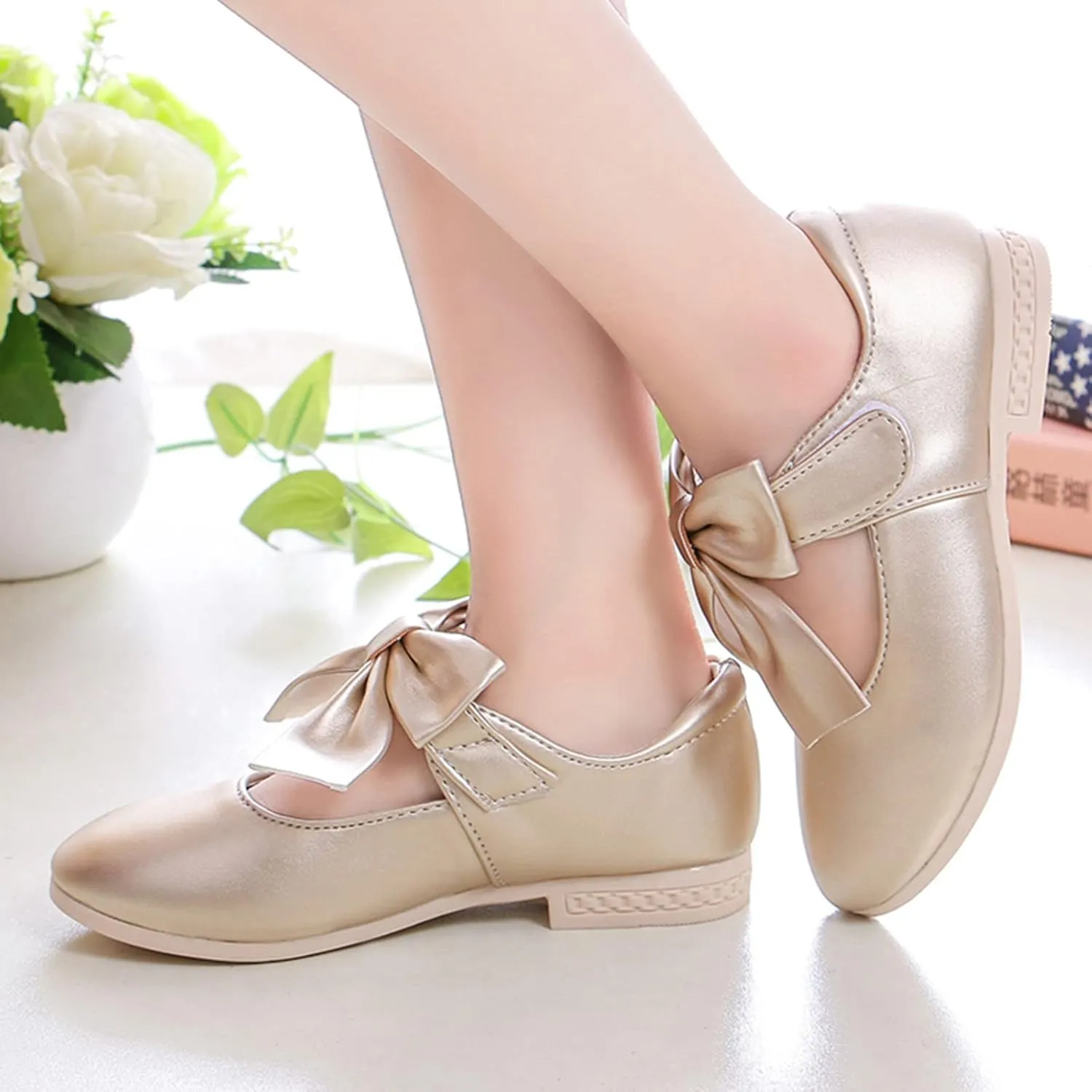 Girls Mary Jane Dress Shoes Bows Flower Girl Wedding Church Shoes Low Heels Toddler Little Kids Pump Shoes