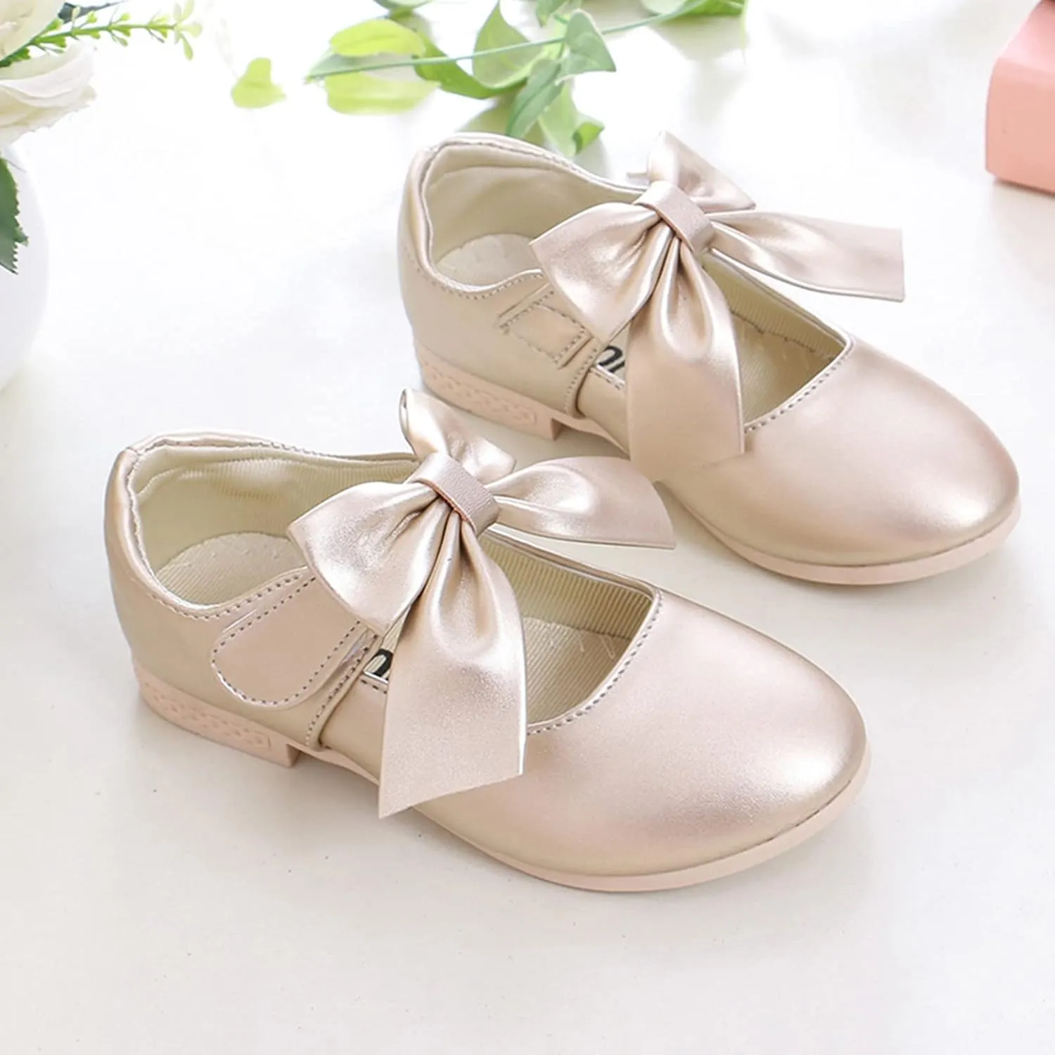 Girls Mary Jane Dress Shoes Bows Flower Girl Wedding Church Shoes Low Heels Toddler Little Kids Pump Shoes