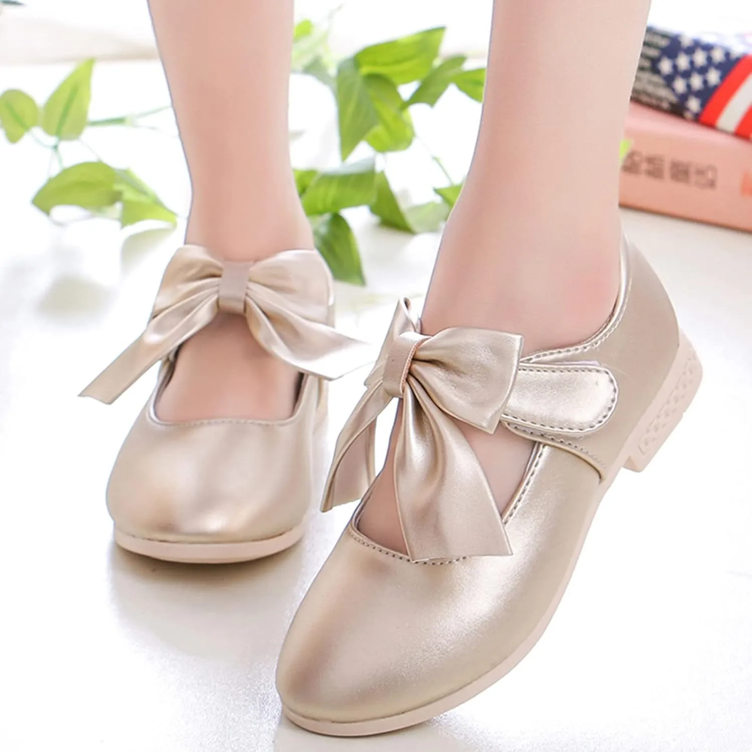 Girls Mary Jane Dress Shoes Bows Flower Girl Wedding Church Shoes Low Heels Toddler Little Kids Pump Shoes