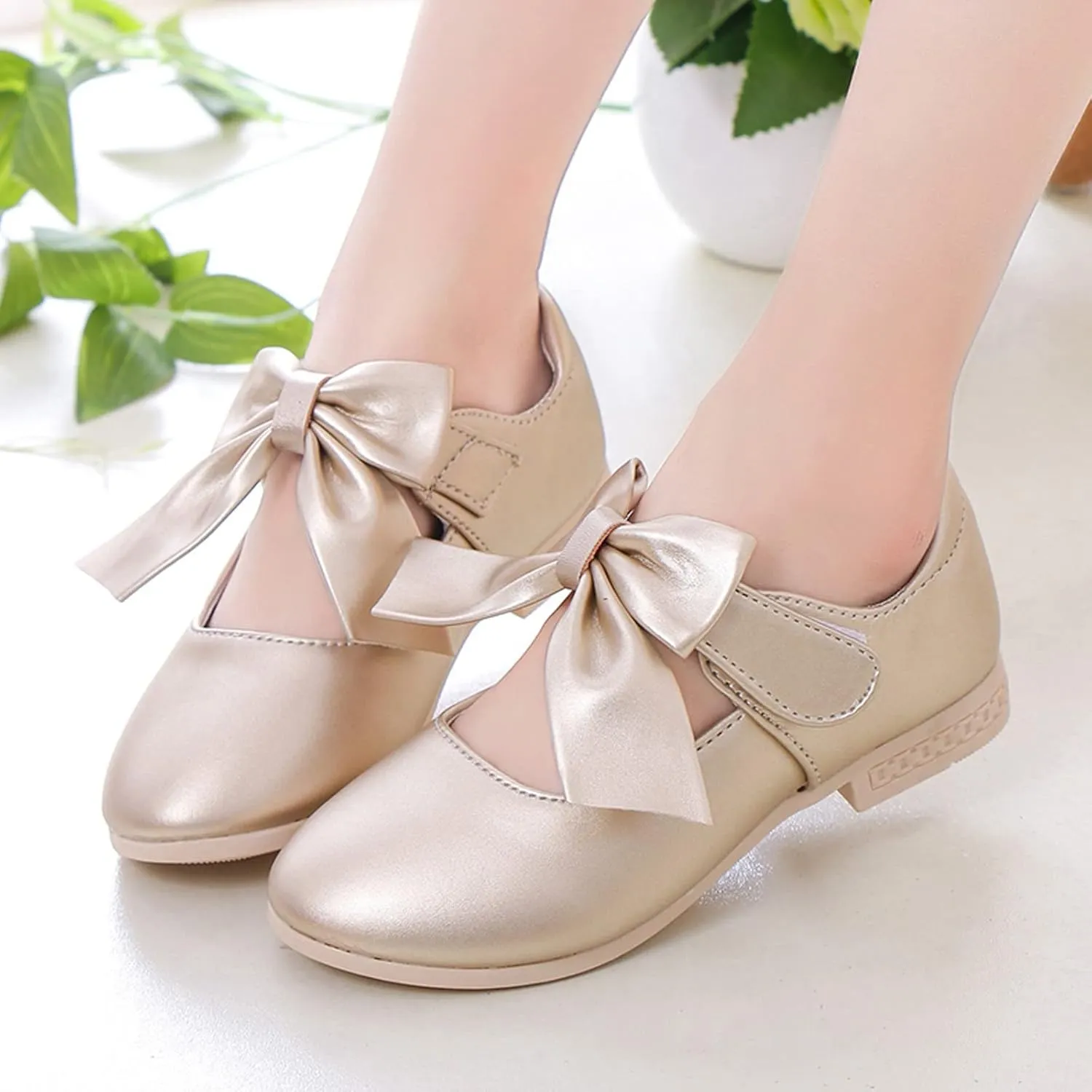 Girls Mary Jane Dress Shoes Bows Flower Girl Wedding Church Shoes Low Heels Toddler Little Kids Pump Shoes