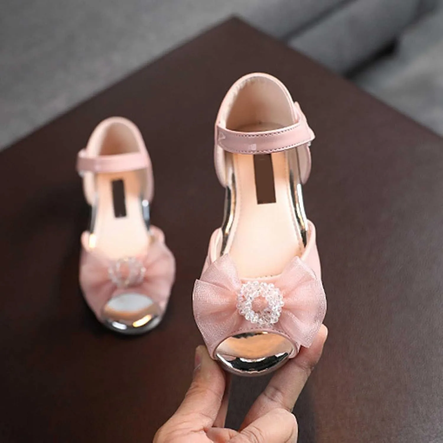 Girls Open Toe Heels Dress Shoes Flower Girl Mary Jane Sandals Wedding Pary Princess Shoes for Toddler Kids
