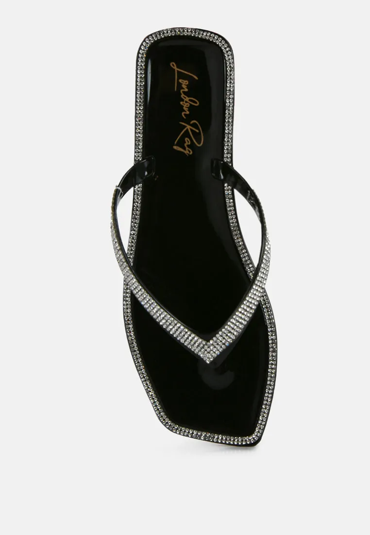 Golightly Diamante Stud Detail Thong Flats by London Rag