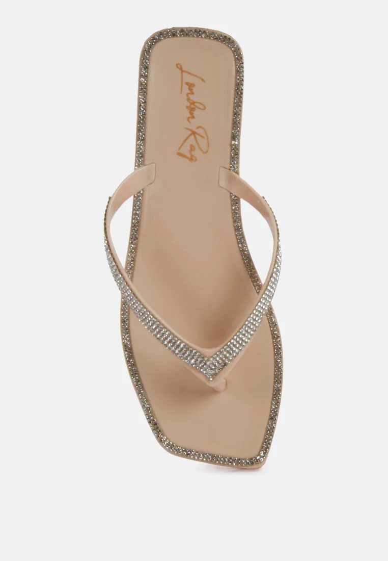 Golightly Diamante Stud Detail Thong Flats by London Rag