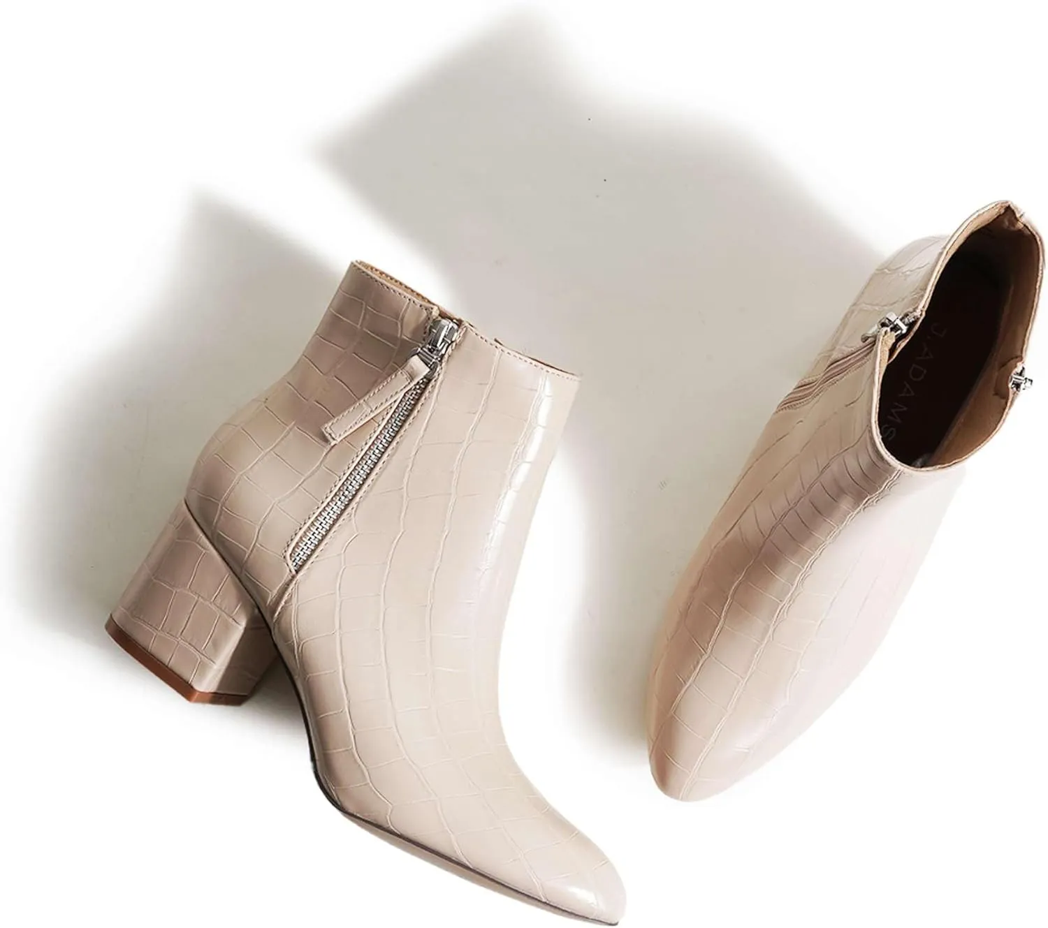 J. Adams Zuma Ankle Bootie  Closed Pointed Toe Low Block Heel Zip Up Boot