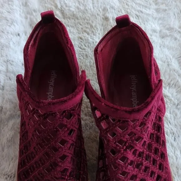 Jeffrey Campbell Velvet Taggart Diamond Cutout Ankle Bootie in Wine Velvet 8.5