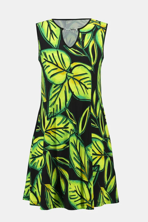 Joseph Ribkoff: Leaf Print Keyhole Neck Dress Style 241119