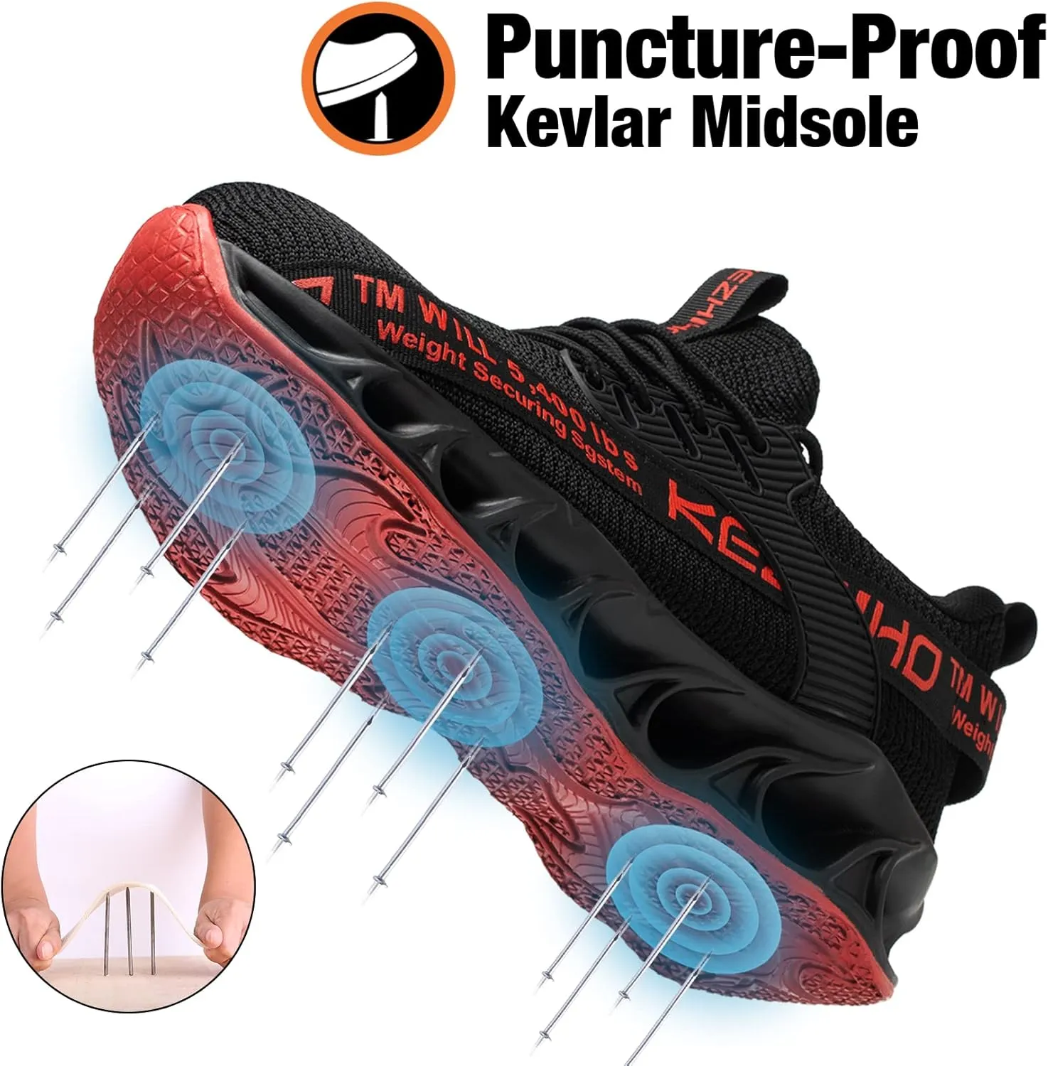 Kezhiho Steel Toe Shoes for Men Lightweight Comfortable Breathable Work Shoes Puncture Proof Slip Resistant Fashion Sneakers Indestructible Construction Industrial Safety Shoes