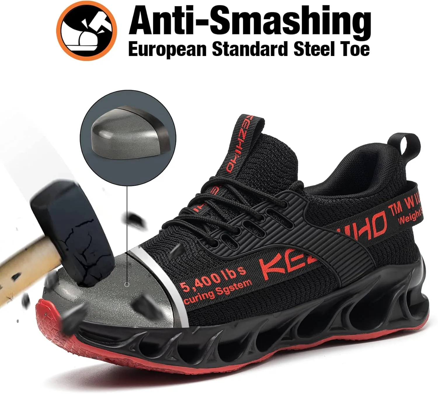 Kezhiho Steel Toe Shoes for Men Lightweight Comfortable Breathable Work Shoes Puncture Proof Slip Resistant Fashion Sneakers Indestructible Construction Industrial Safety Shoes