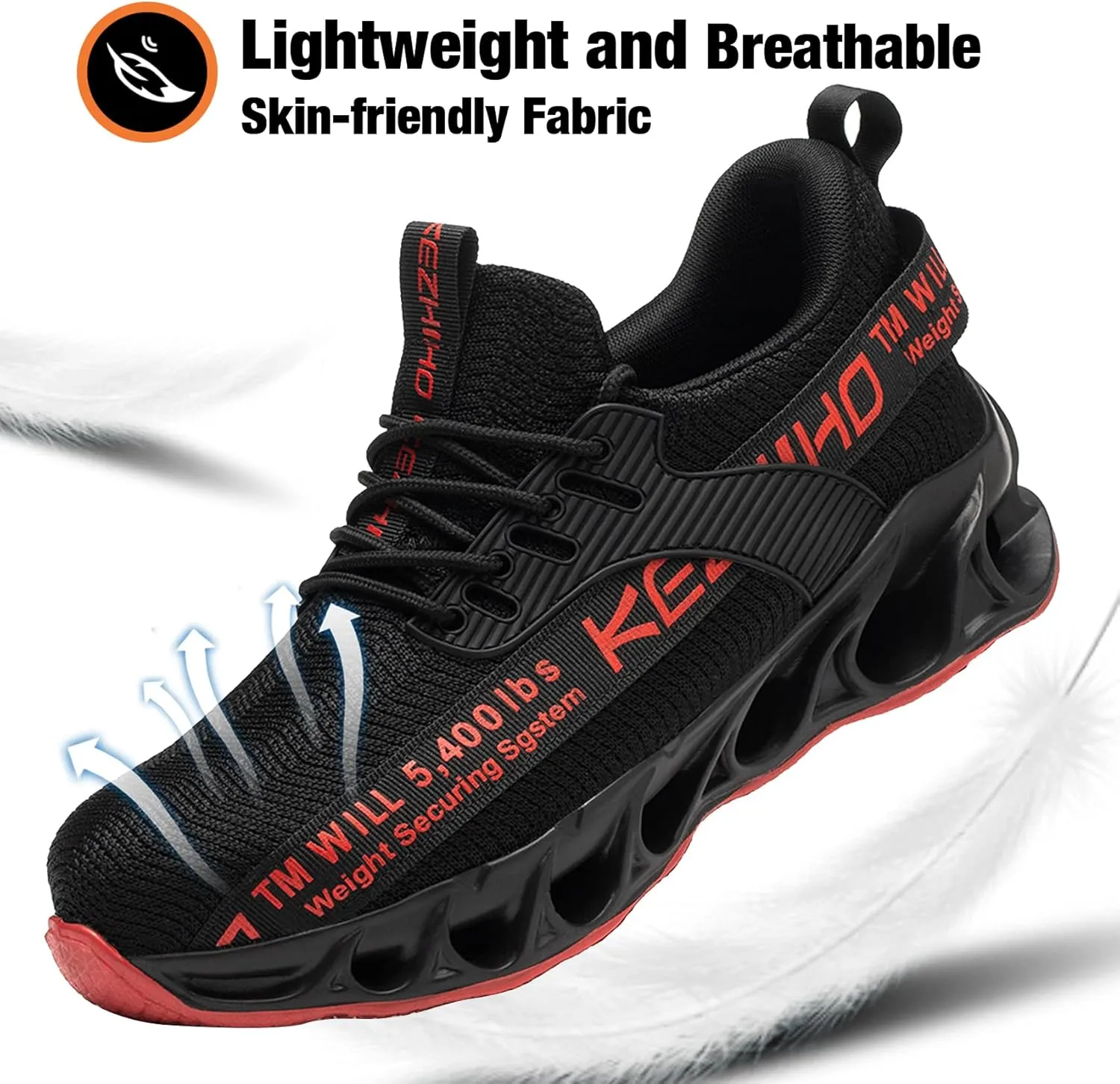 Kezhiho Steel Toe Shoes for Men Lightweight Comfortable Breathable Work Shoes Puncture Proof Slip Resistant Fashion Sneakers Indestructible Construction Industrial Safety Shoes