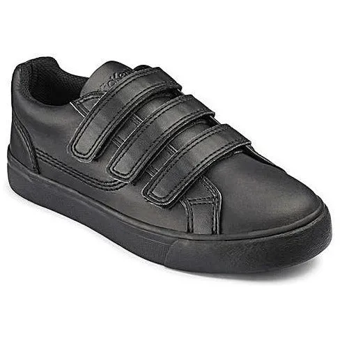 Kickers Black Leather TOVNI TRIPPLE Touch Fastening School Shoe 36 UP