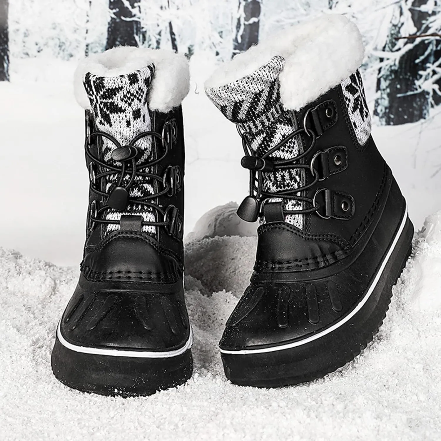Kids Snow Boots Girls Boys Outdoor Plus Velvet Warm Ski Shoes Toddler Water Proof Anti-slip Mid Calf Booties