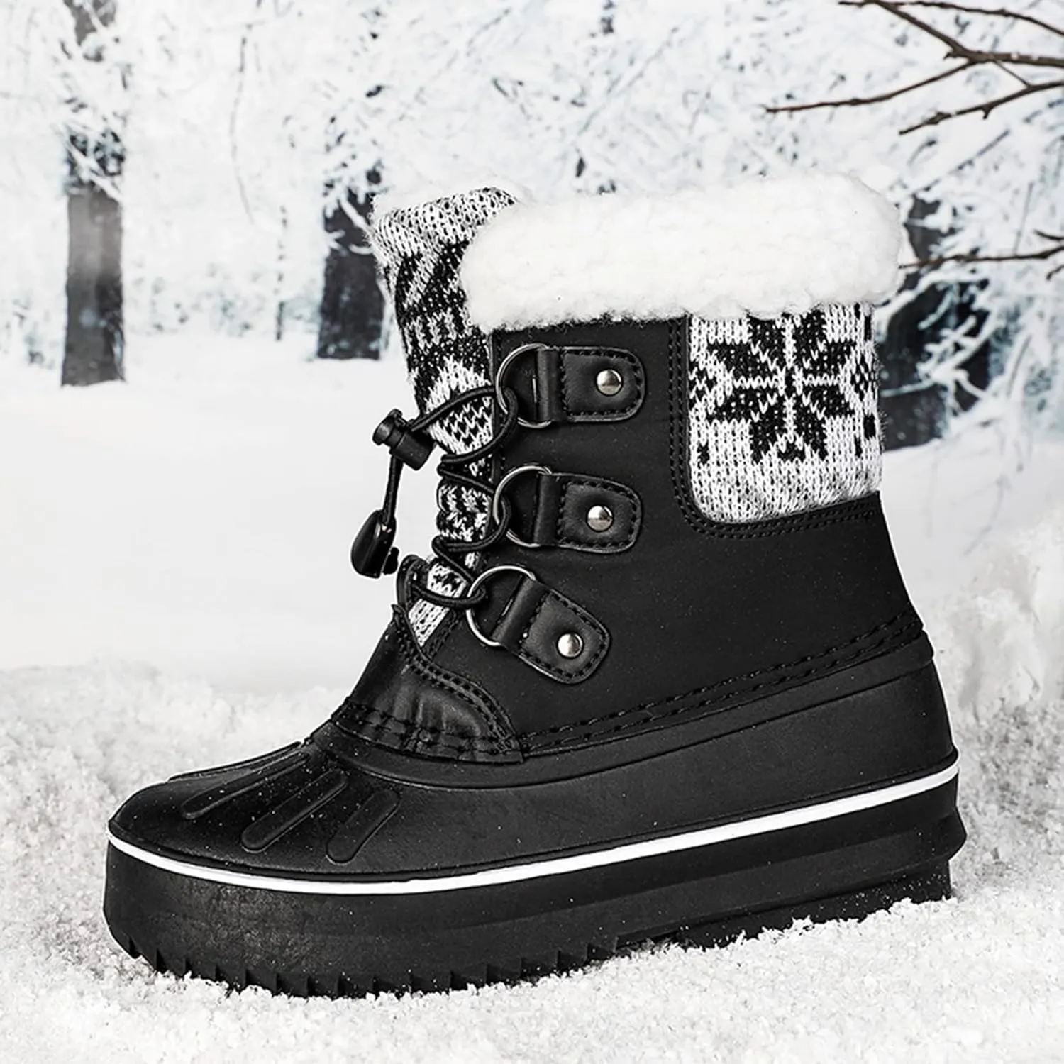 Kids Snow Boots Girls Boys Outdoor Plus Velvet Warm Ski Shoes Toddler Water Proof Anti-slip Mid Calf Booties