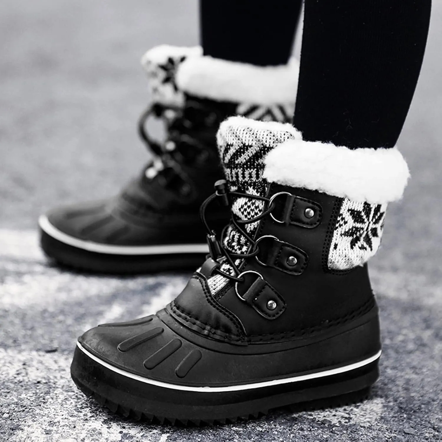 Kids Snow Boots Girls Boys Outdoor Plus Velvet Warm Ski Shoes Toddler Water Proof Anti-slip Mid Calf Booties