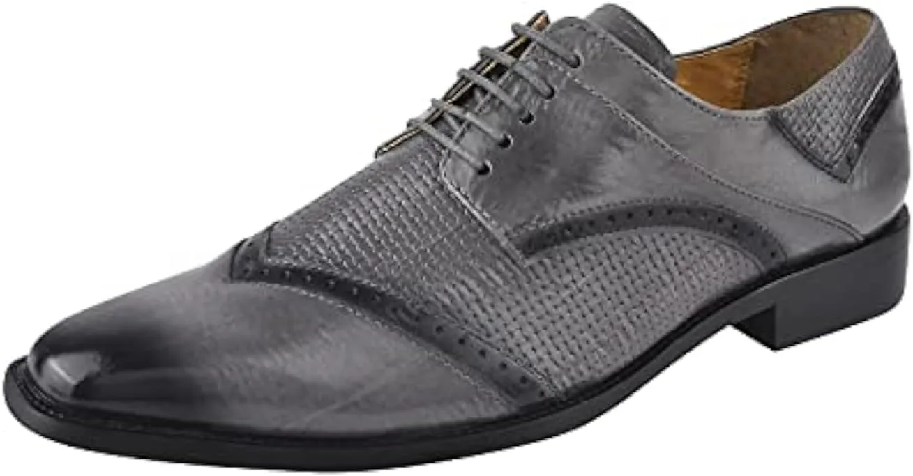 LIBERTYZENO Mens Genuine Leather Ostrich/EEL Print Lace Up Oxford Dress Shoes