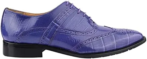 LIBERTYZENO Mens Plain & Animal Print Purple Genuine Leather Adults Slip On & Lace Up Oxford Dress Shoes/Prom Shoes for Easter Gift