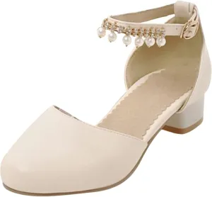 Little Girls Dress Up Shoes Low Heel Princess Hook and Loop Dress Shoes Pary Wedding Prom Shoes for Toddler