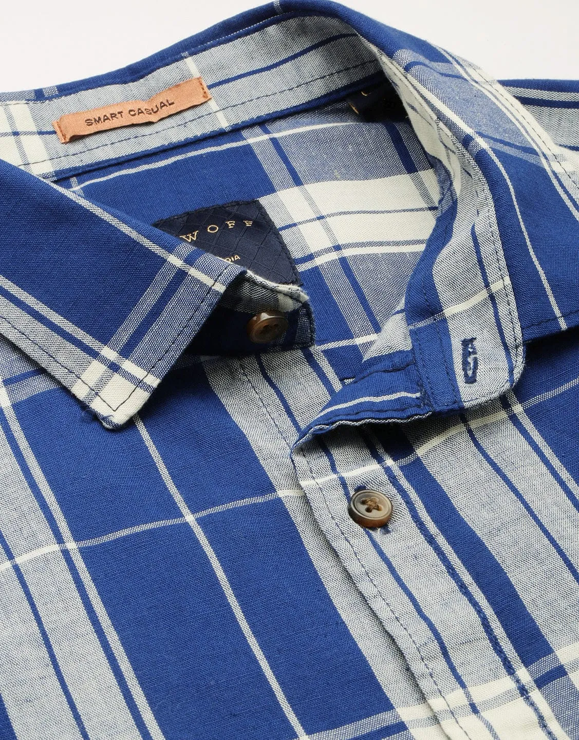Men Blue Standard Slim Fit Tartan Checked Cotton Casual Shirt