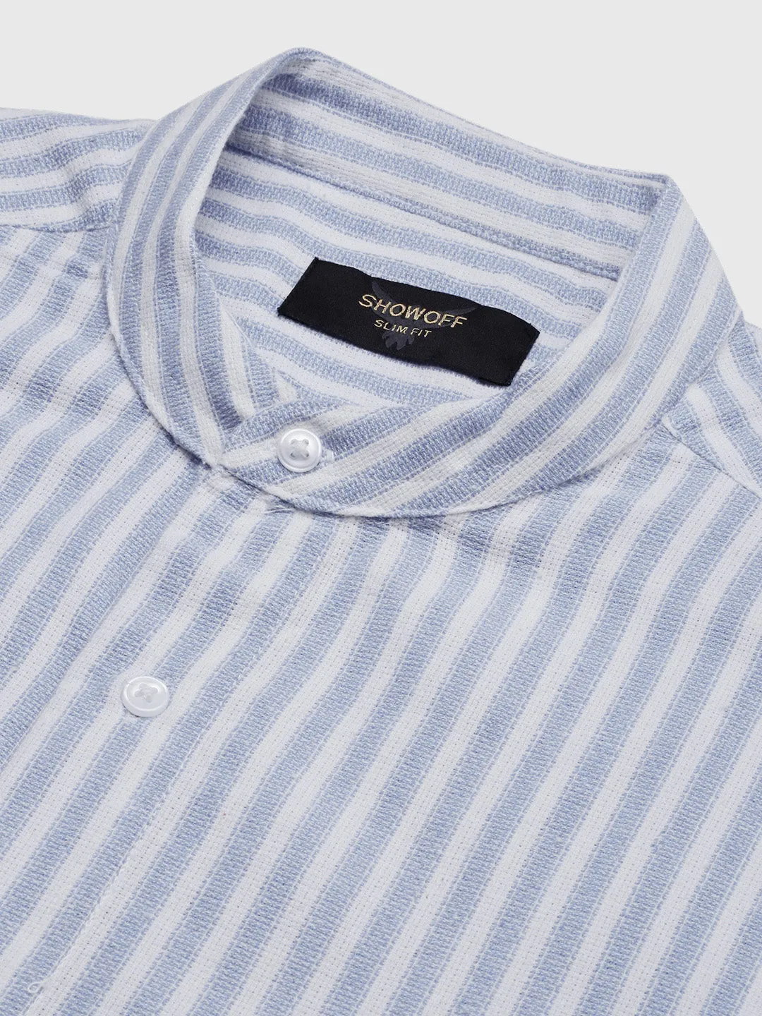 Men Blue Vertical Striped Slim Fit Shirt