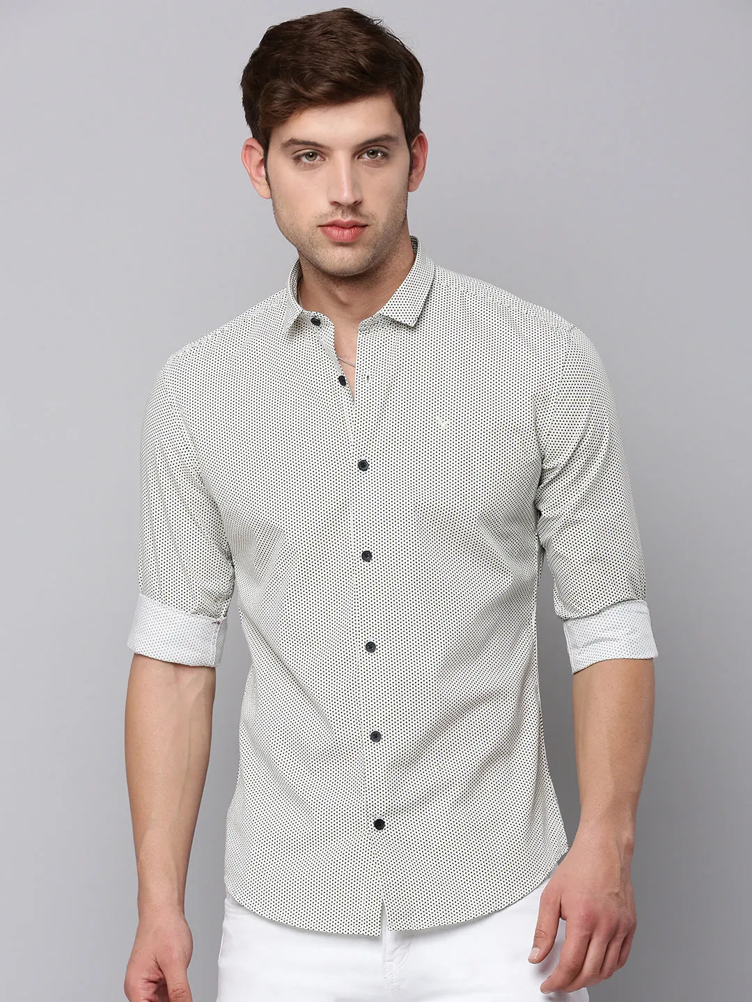 Men Cream Comfort Striped Cotton Casual Shirt