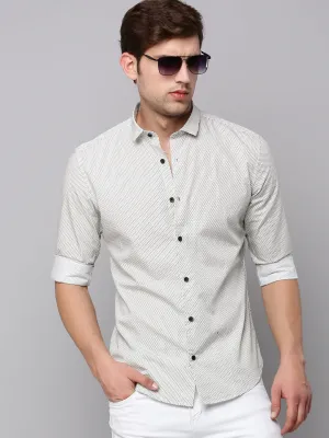 Men Cream Comfort Striped Cotton Casual Shirt