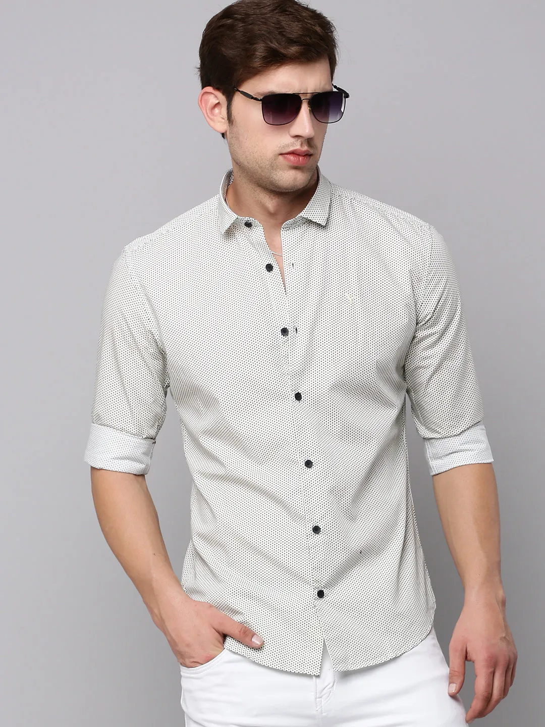 Men Cream Comfort Striped Cotton Casual Shirt