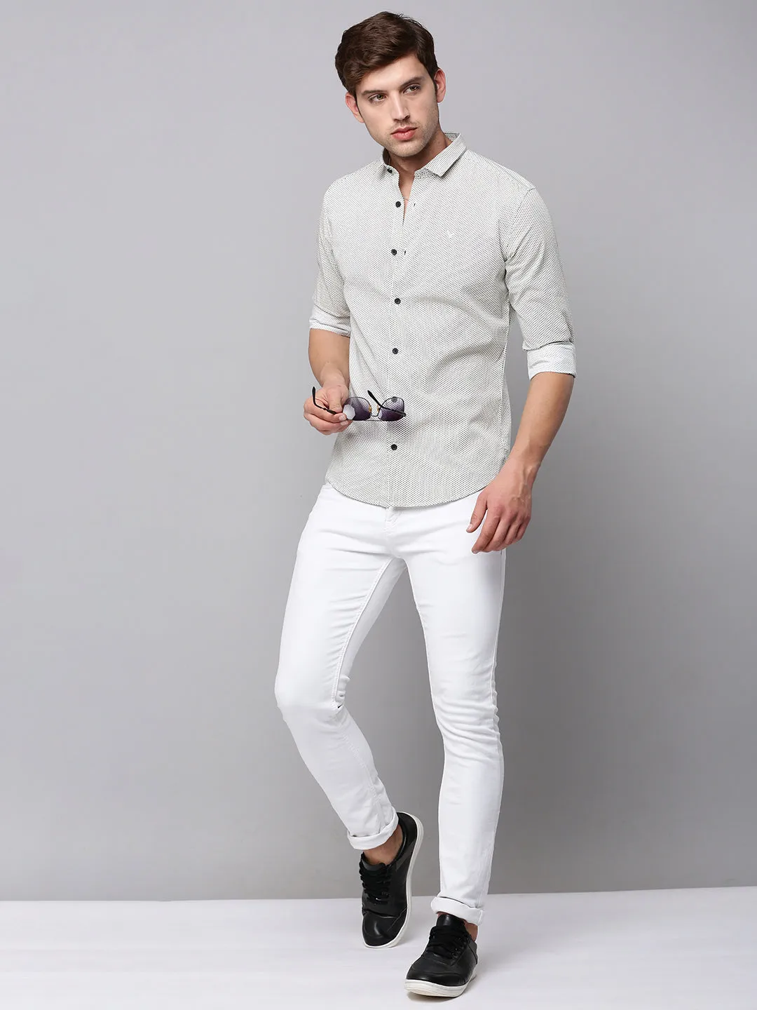 Men Cream Comfort Striped Cotton Casual Shirt