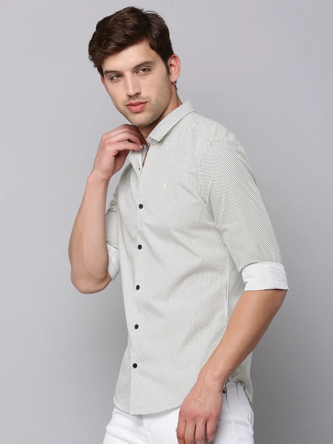 Men Cream Comfort Striped Cotton Casual Shirt