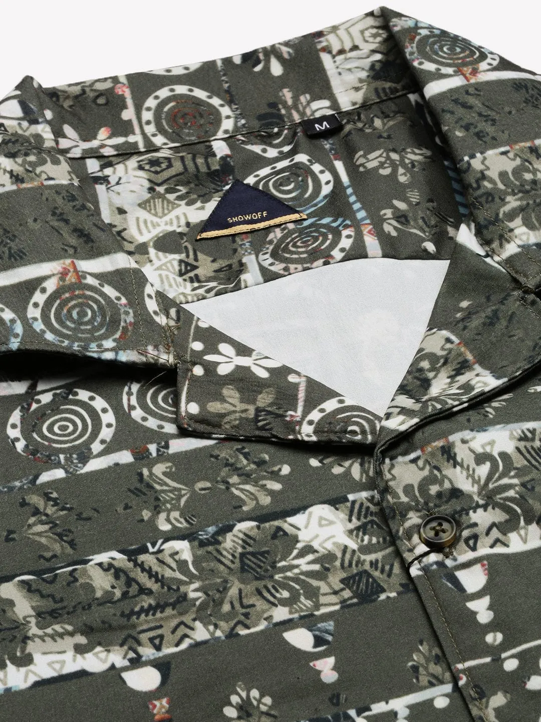 Men Graphic Printed Cuban Collar Green Co Ords Set