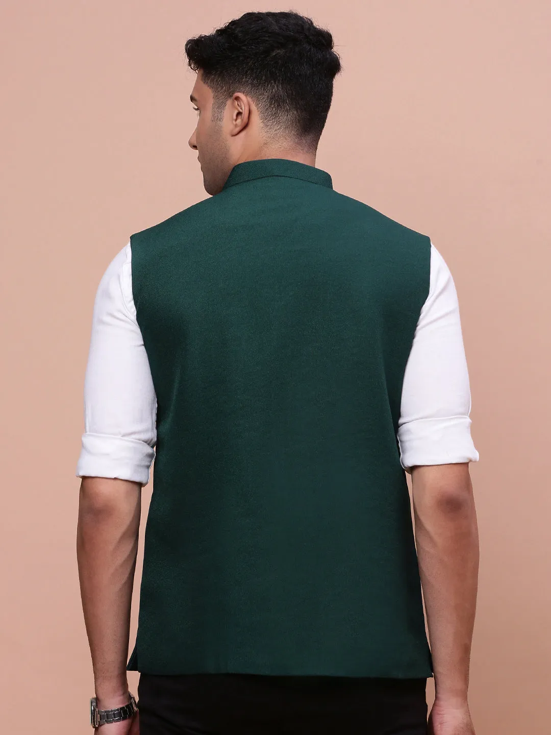 Men Green Slim-Fit Nehru Jacket