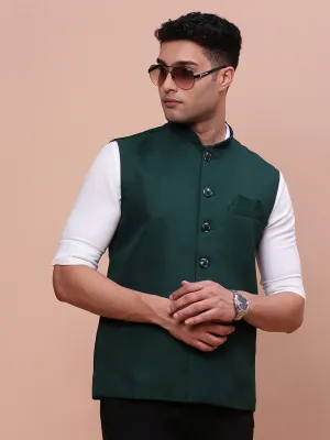 Men Green Slim-Fit Nehru Jacket