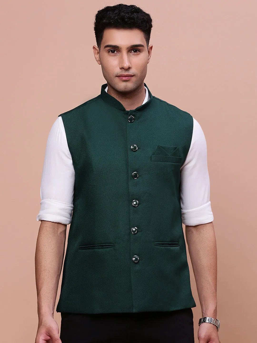 Men Green Slim-Fit Nehru Jacket