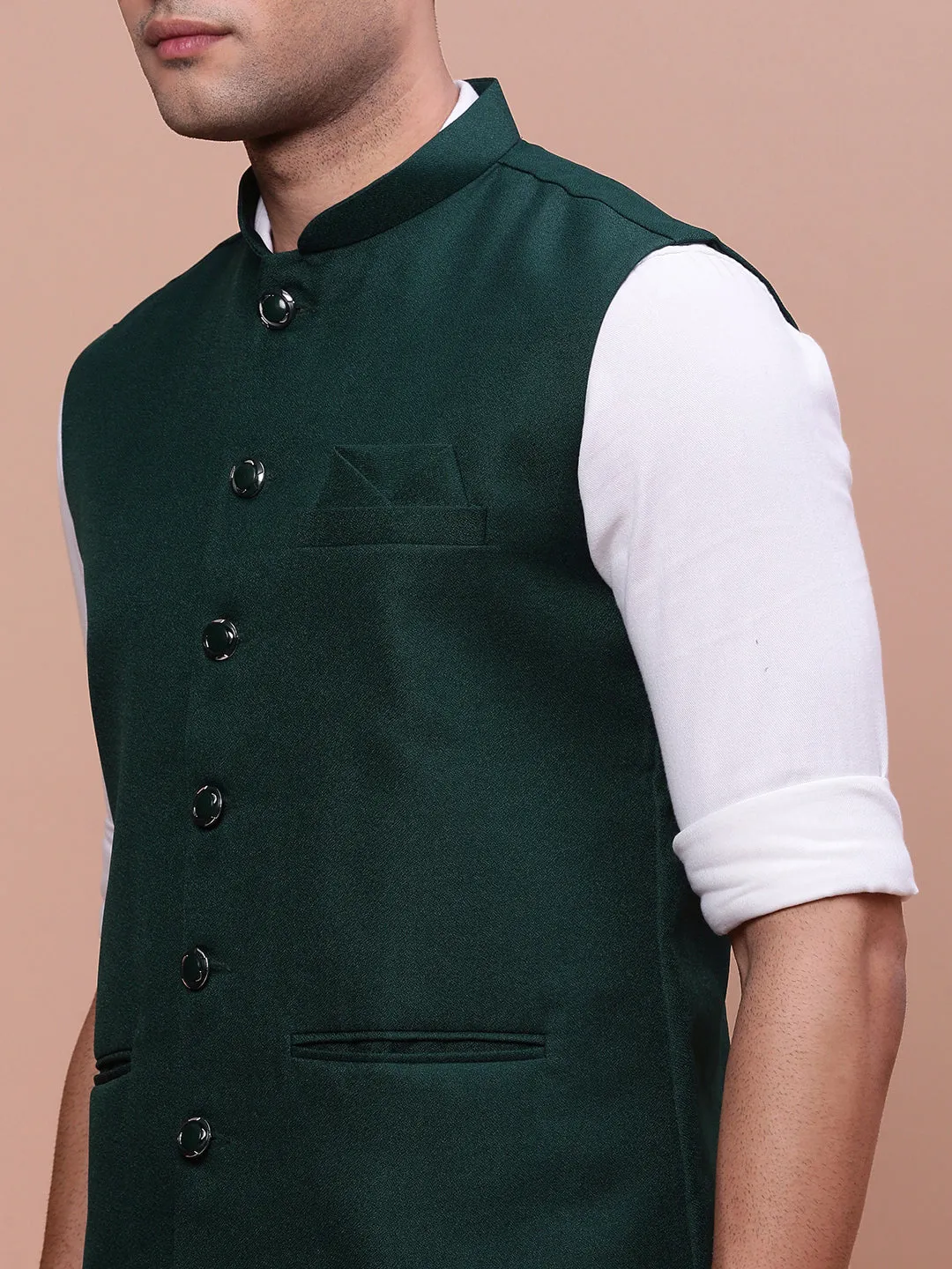 Men Green Slim-Fit Nehru Jacket