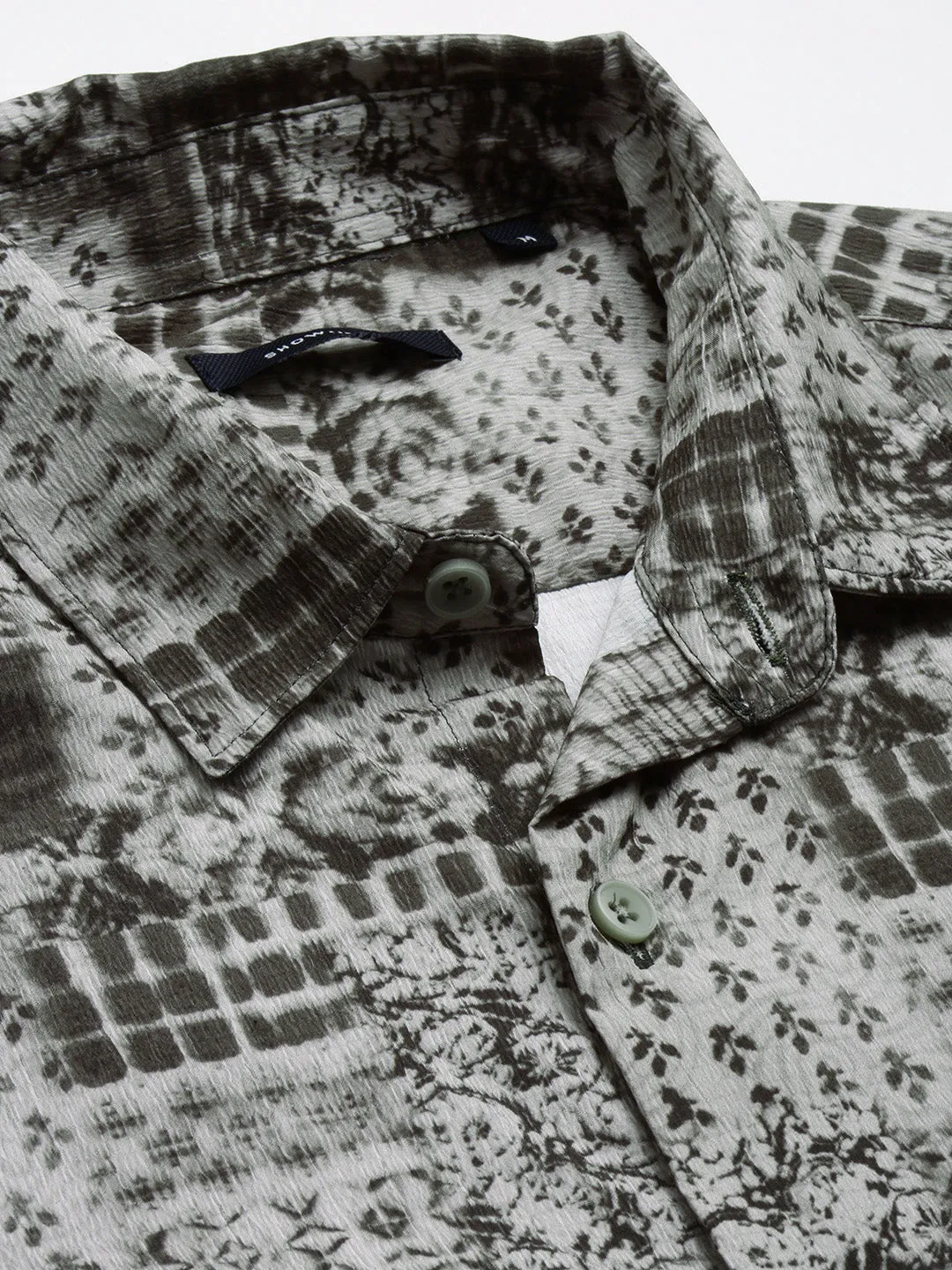 Men Grey Standard Slim Fit Abstract Printed Spread Collar Casual Shirt